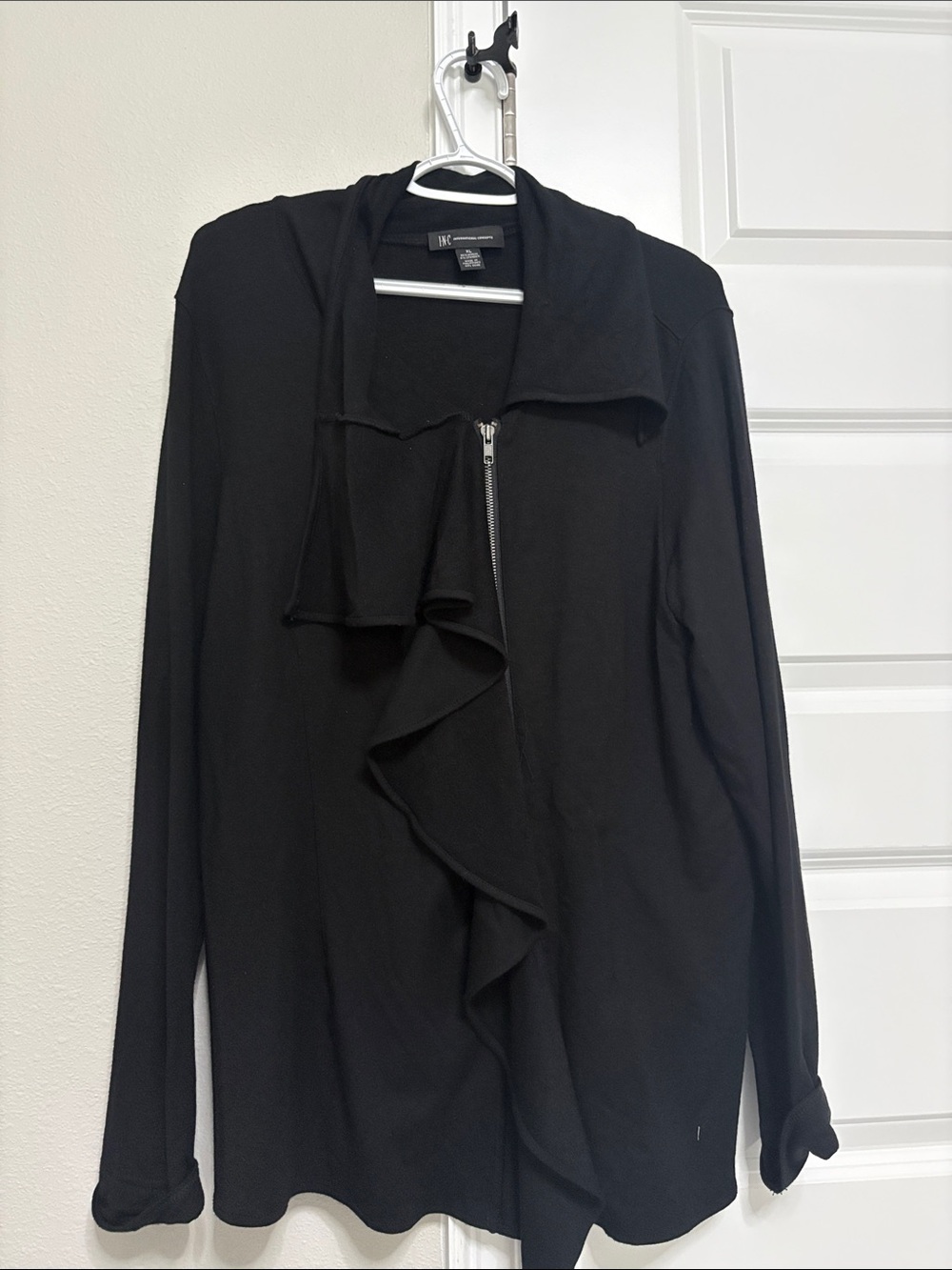 INC International Concepts Black Knit Top with Label Detail